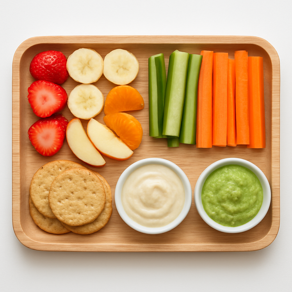 Nutritious healthy snacks and meals prepared for children at Honey Tots including fruit and vegetables
